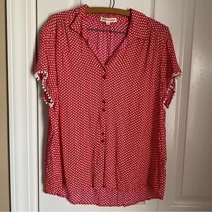 Grand & Greene Red White Cherry Polka Dot Collared Button Up Blouse L Twee Retro
